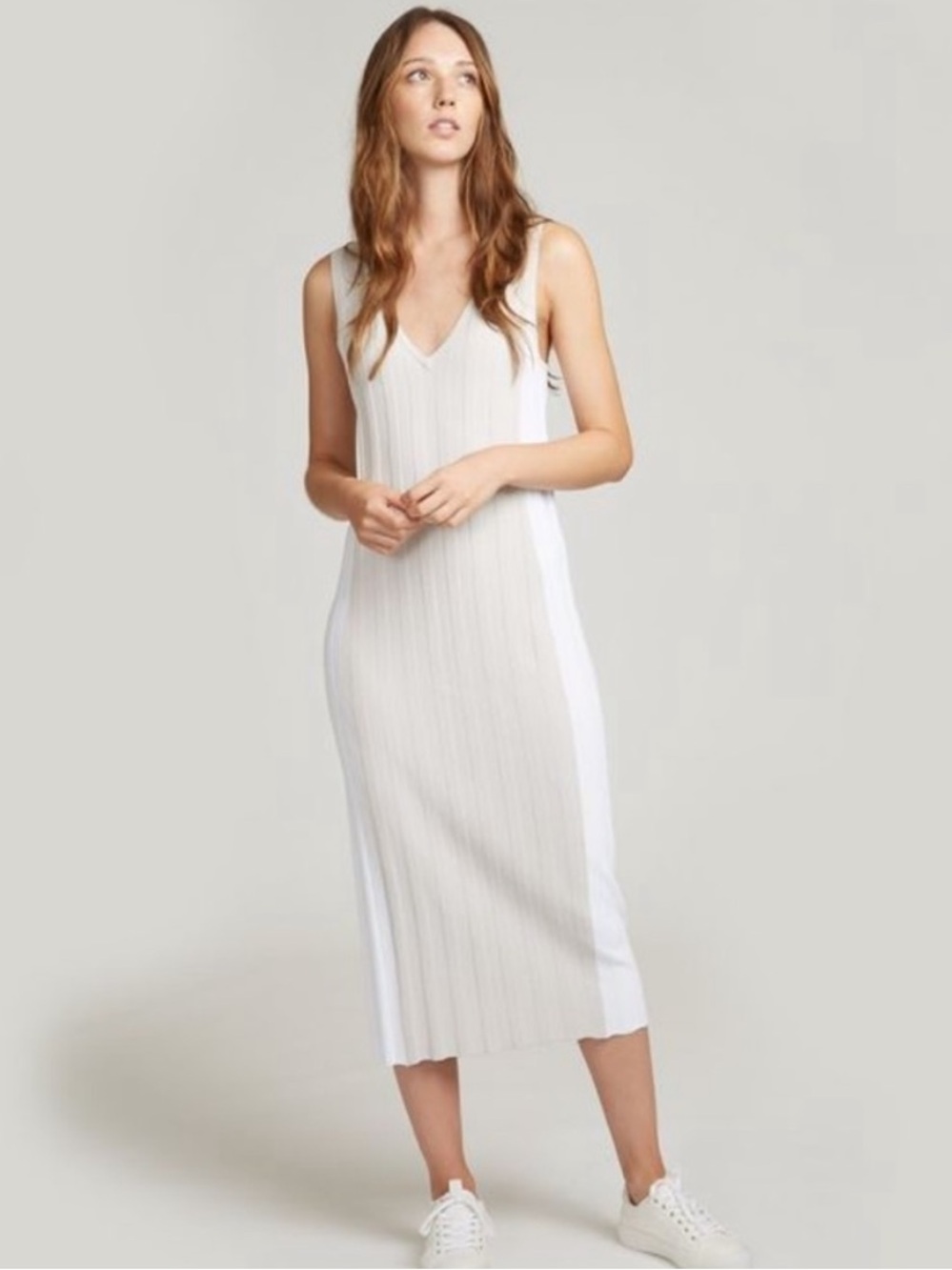Autumn Cashmere Soft Ribbed V‑Neck Dress